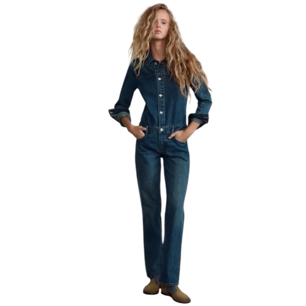 Zara - NWOT Straight Long Sleeve Denim Jumpsuit Sz S